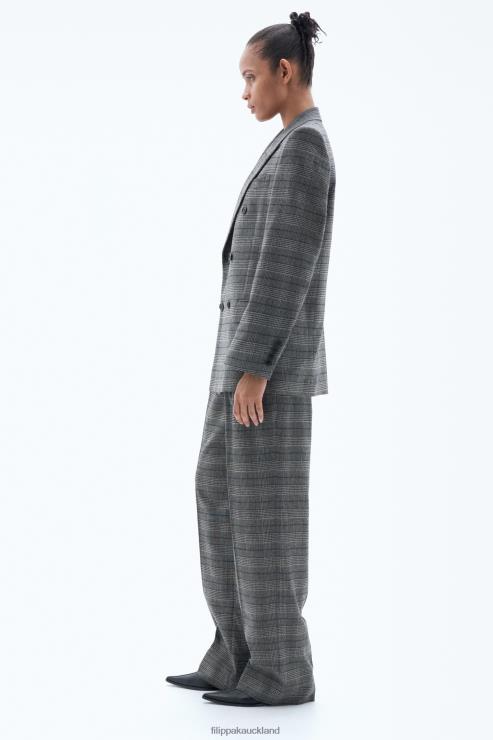 Women Filippa K Grey Check Double Breasted Check Blazer Apparel 66L84176