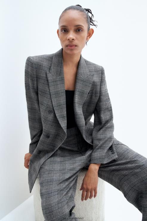 Women Filippa K Grey Check Double Breasted Check Blazer Apparel 66L84176