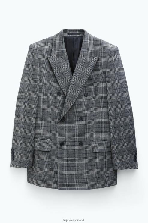 Women Filippa K Grey Check Double Breasted Check Blazer Apparel 66L84176