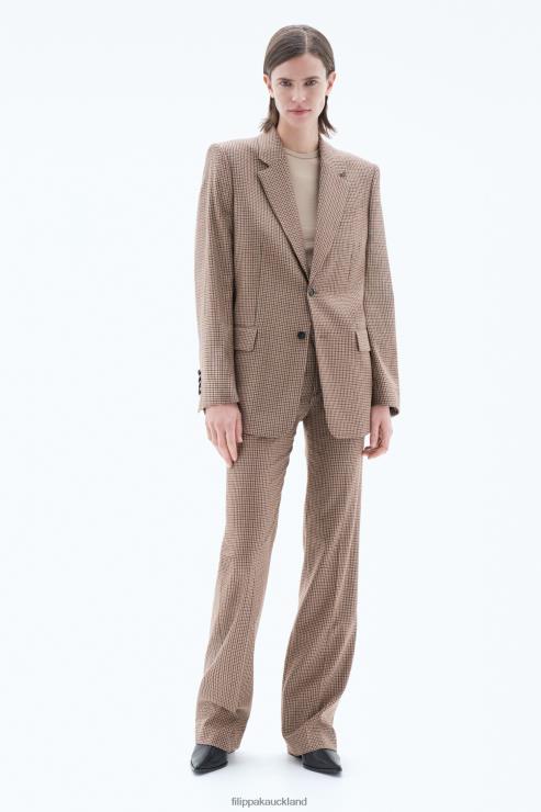 Women Filippa K Sand Beige/Brown Check Single Breasted Blazer Apparel 66L84183