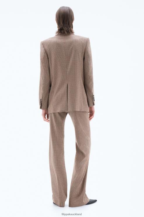 Women Filippa K Sand Beige/Brown Check Single Breasted Blazer Apparel 66L84183