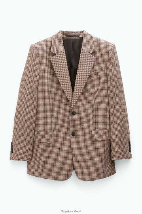 Women Filippa K Sand Beige/Brown Check Single Breasted Blazer Apparel 66L84183