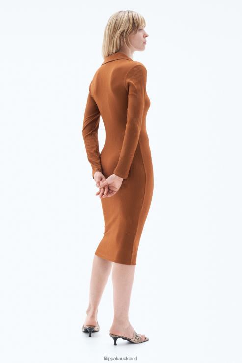 Women Filippa K Chestnut Jersey Rib Polo Dress Apparel 66L84220
