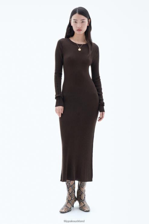 Women Filippa K Dark Chocolate/Black Rib Knit Dress Apparel 66L84213