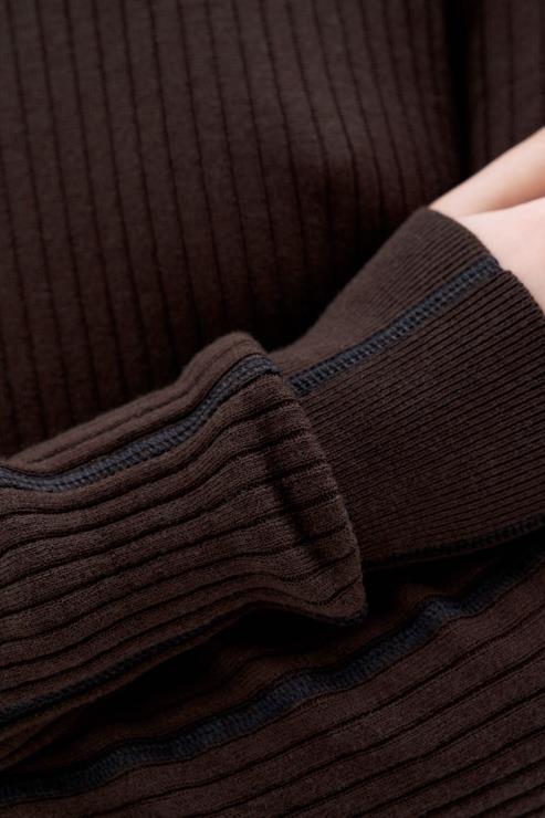 Women Filippa K Dark Chocolate/Black Rib Knit Dress Apparel 66L84213