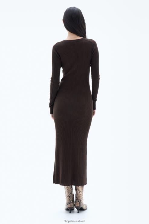 Women Filippa K Dark Chocolate/Black Rib Knit Dress Apparel 66L84213