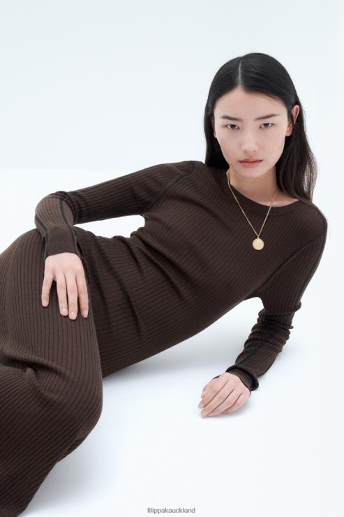 Women Filippa K Dark Chocolate/Black Rib Knit Dress Apparel 66L84213
