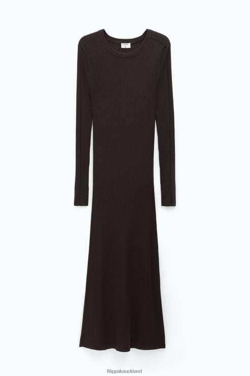 Women Filippa K Dark Chocolate/Black Rib Knit Dress Apparel 66L84213