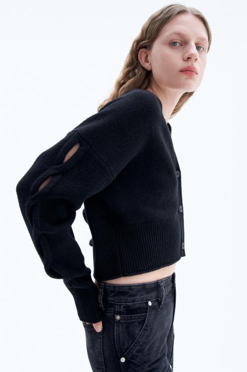 Women Filippa K Black Braided Cardigan Apparel 66L8468