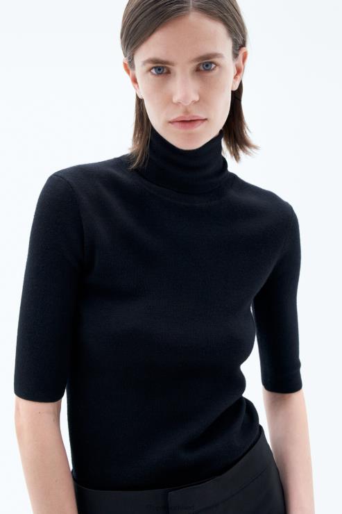 Women Filippa K Black Merino Elbow Sleeve Top Apparel 66L8429
