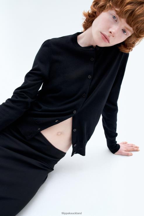 Women Filippa K Black Merino Short Cardigan Apparel 66L8447