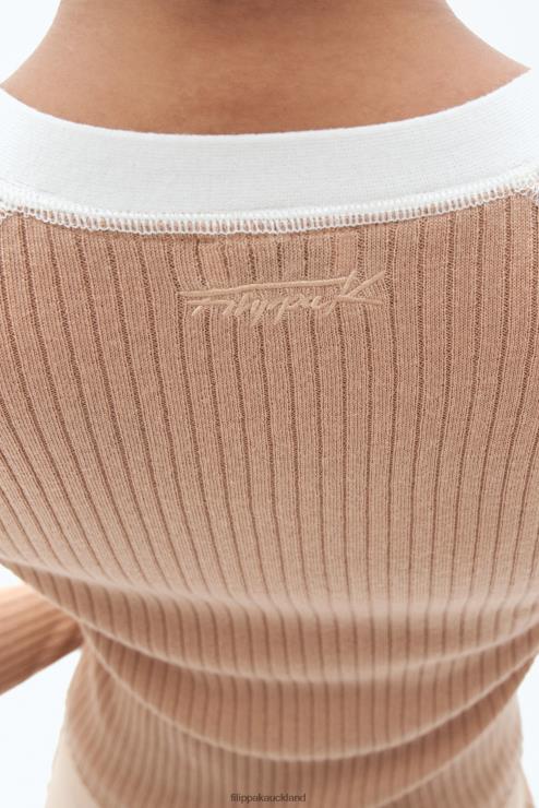 Women Filippa K Camel/White Light Rib Cardigan Apparel 66L8435