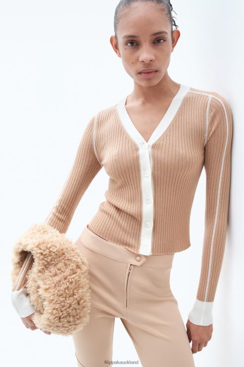 Women Filippa K Camel/White Light Rib Cardigan Apparel 66L8435