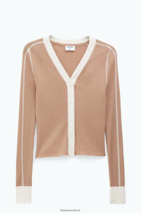 Women Filippa K Camel/White Light Rib Cardigan Apparel 66L8435