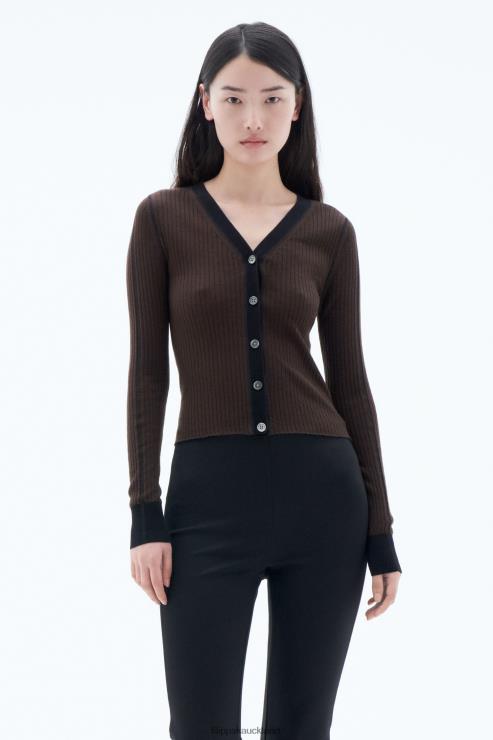 Women Filippa K Dark Chocolate/Black Light Rib Cardigan Apparel 66L8434