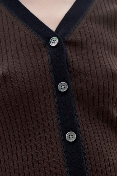 Women Filippa K Dark Chocolate/Black Light Rib Cardigan Apparel 66L8434