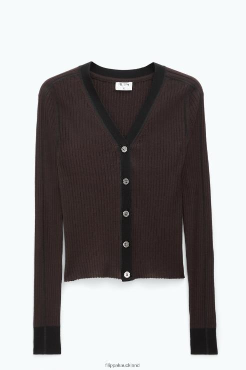Women Filippa K Dark Chocolate/Black Light Rib Cardigan Apparel 66L8434