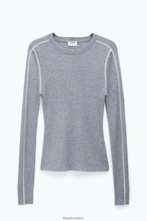 Women Filippa K Grey/White Light Rib Sweater Apparel 66L8471