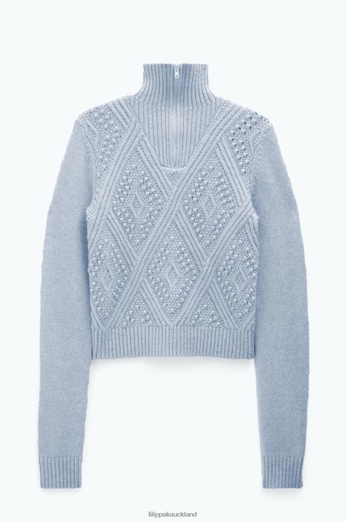 Women Filippa K Ice Blue Argyle Zip Sweater Apparel 66L8478