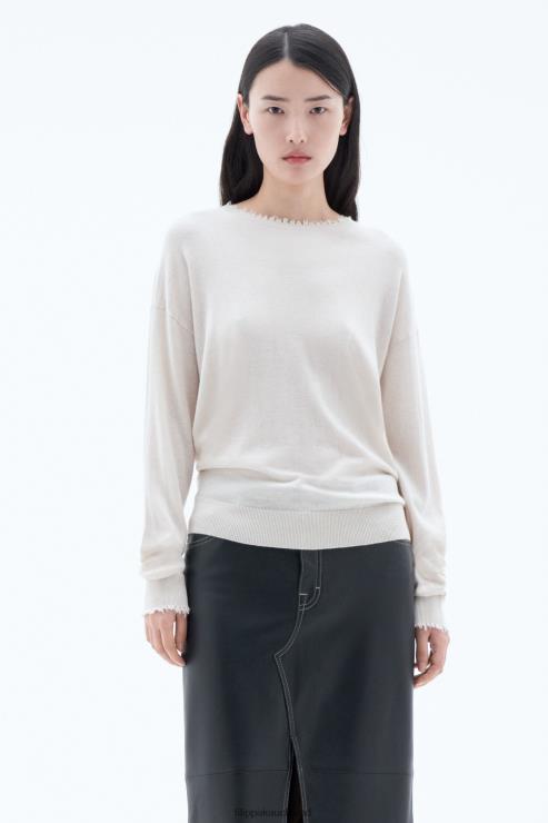 Women Filippa K Ivory Frayed R-Neck Top Apparel 66L8459