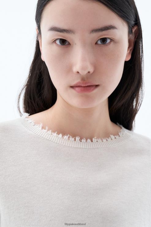 Women Filippa K Ivory Frayed R-Neck Top Apparel 66L8459
