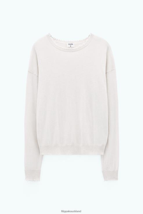 Women Filippa K Ivory Frayed R-Neck Top Apparel 66L8459