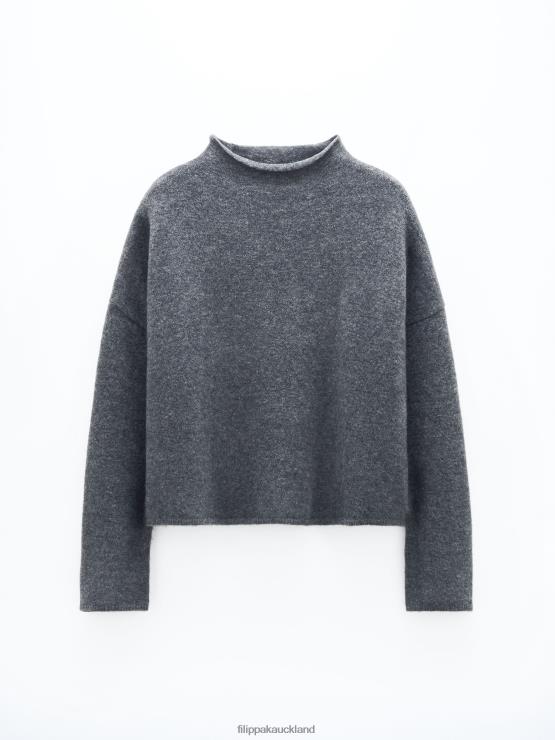 Women Filippa K Mid Grey Melange Mika Yak Funnelneck Sweater Apparel 66L8486