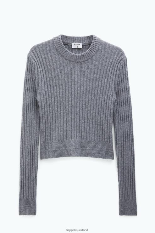 Women Filippa K Mid Grey Melange Wool Rib Sweater Apparel 66L8472
