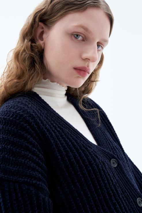 Women Filippa K Navy Chenille Cardigan Apparel 66L8477