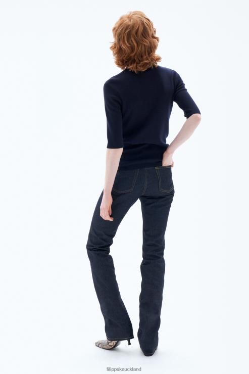 Women Filippa K Navy Merino Elbow Sleeve Top Apparel 66L8466