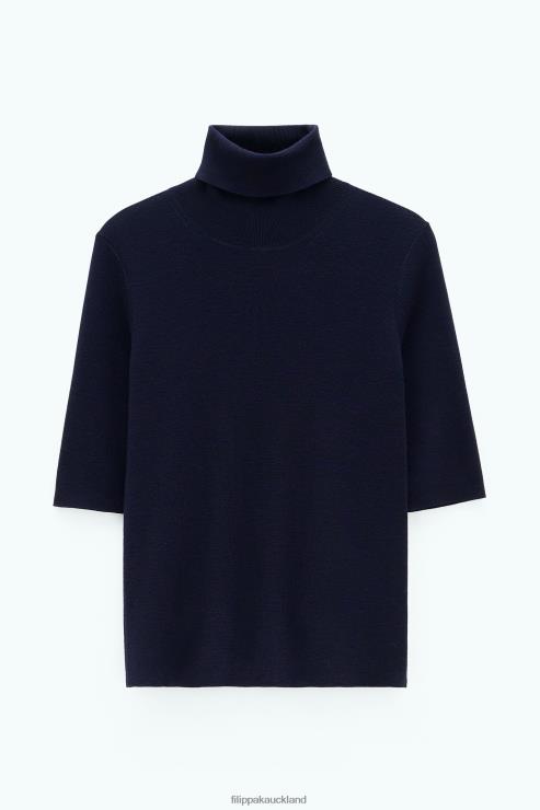 Women Filippa K Navy Merino Elbow Sleeve Top Apparel 66L8466
