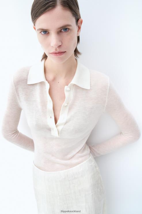 Women Filippa K Winter White Knit Polo Sweater Apparel 66L8433