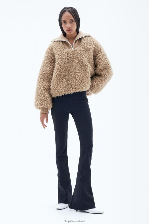 Women Filippa K Sand Beige Half Zip Faux Fur Jacket Apparel 66L8416
