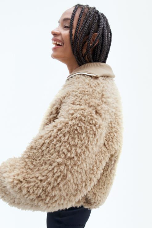 Women Filippa K Sand Beige Half Zip Faux Fur Jacket Apparel 66L8416