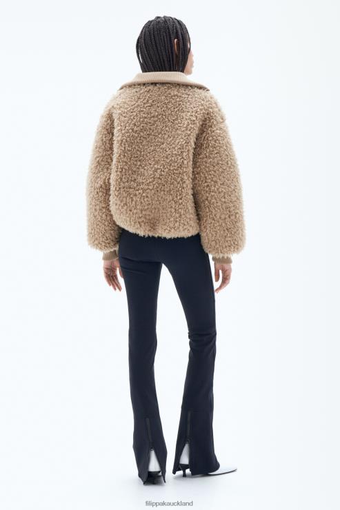 Women Filippa K Sand Beige Half Zip Faux Fur Jacket Apparel 66L8416