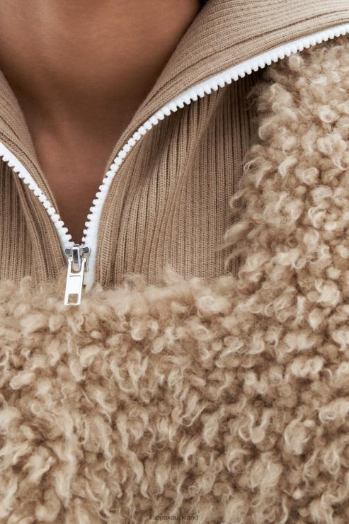Women Filippa K Sand Beige Half Zip Faux Fur Jacket Apparel 66L8416
