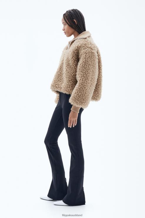 Women Filippa K Sand Beige Half Zip Faux Fur Jacket Apparel 66L8416