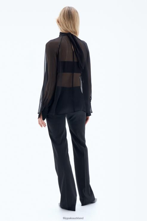 Women Filippa K Black Transparent Tie Neck Blouse Apparel 66L84196