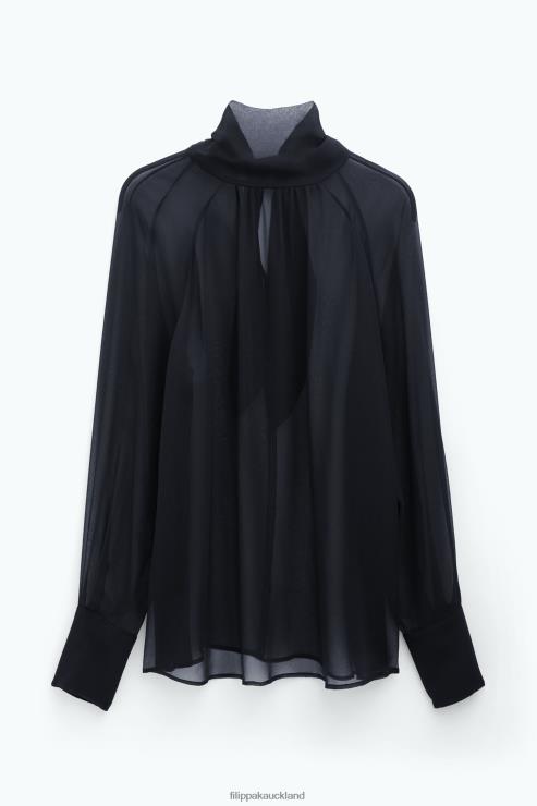 Women Filippa K Black Transparent Tie Neck Blouse Apparel 66L84196