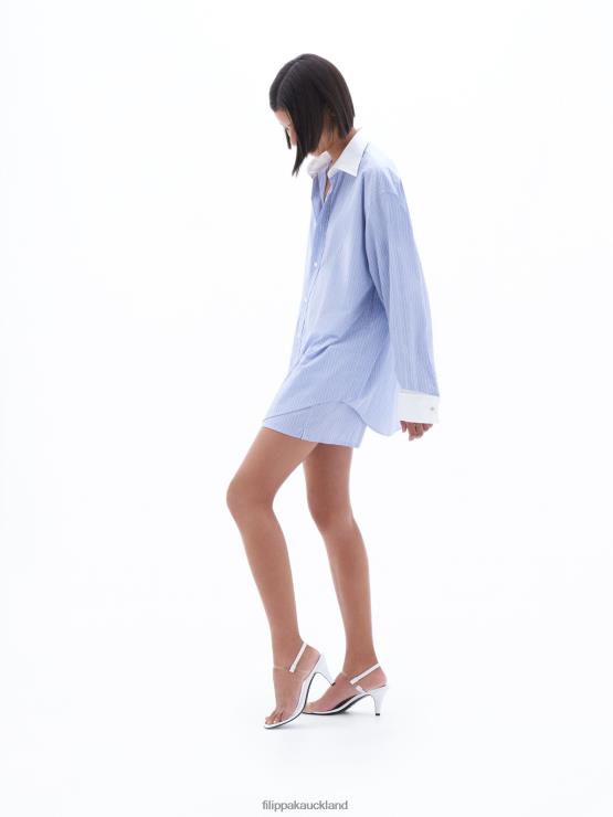 Women Filippa K Coral Blue/White Stripe Striped Tuxedo Shirt Apparel 66L84205