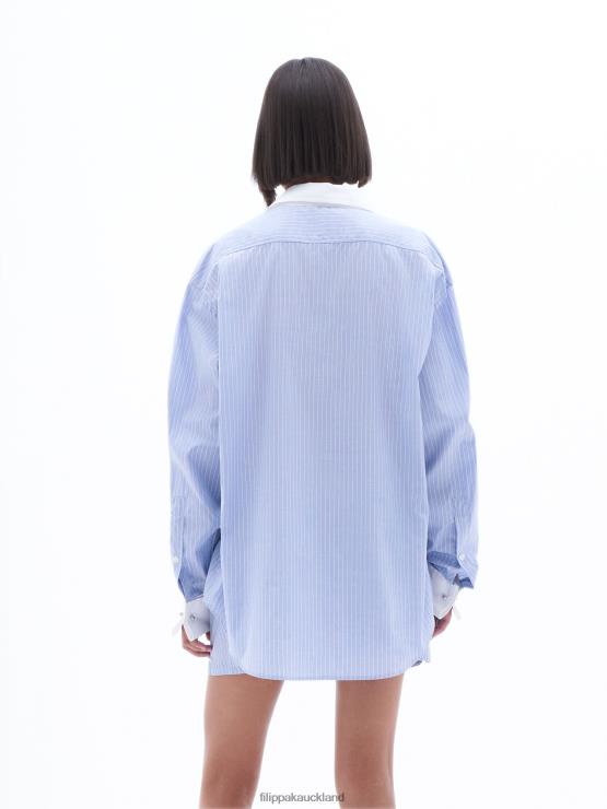 Women Filippa K Coral Blue/White Stripe Striped Tuxedo Shirt Apparel 66L84205