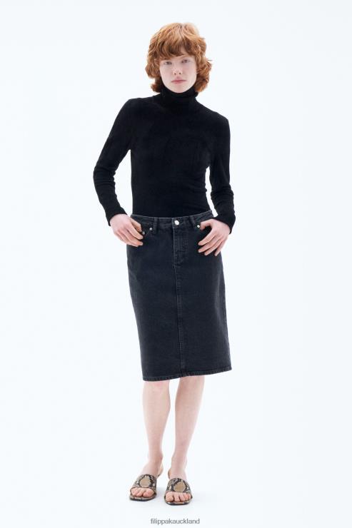 Women Filippa K Charcoal Black Denim Midi Skirt Apparel 66L84225