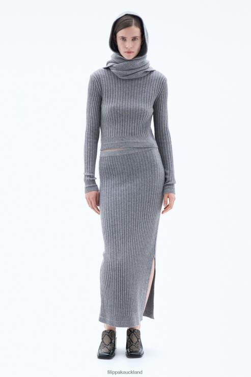 Women Filippa K Mid Grey Melange Rib Knit Skirt Apparel 66L84230