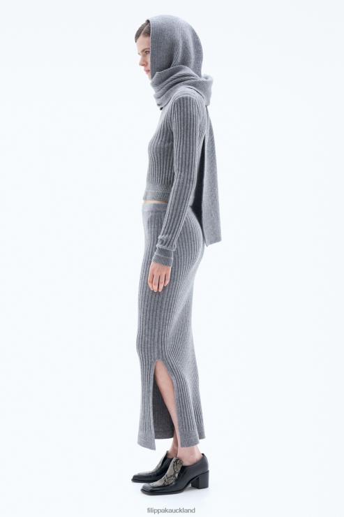 Women Filippa K Mid Grey Melange Rib Knit Skirt Apparel 66L84230