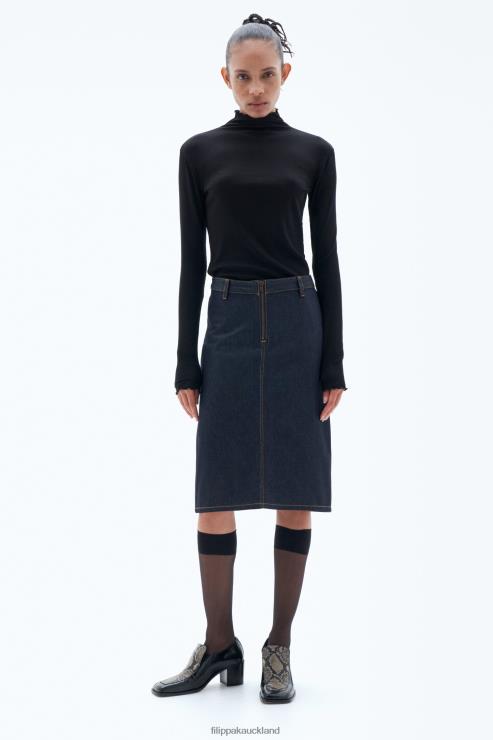 Women Filippa K Midnight Blue Denim Midi Zip Skirt Apparel 66L84223
