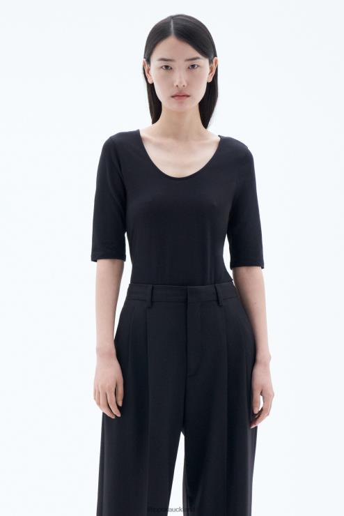 Women Filippa K Black Cotton Stretch Scoop Neck Top Apparel 66L84163