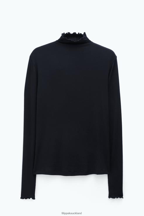 Women Filippa K Black Sheer Wool Mock Top Apparel 66L8445