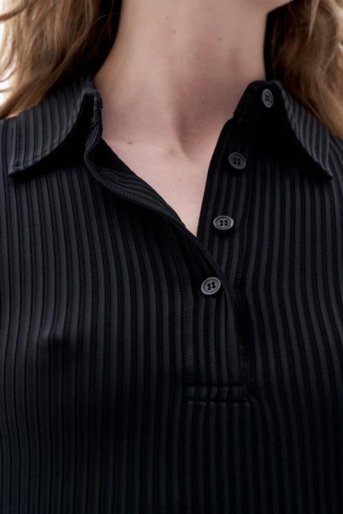Women Filippa K Black Shiny Rib Button Polo Apparel 66L84136