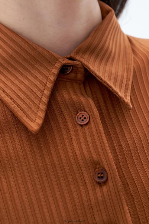 Women Filippa K Chestnut Shiny Rib Button Polo Apparel 66L84158