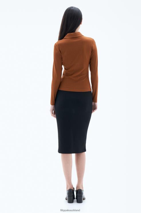 Women Filippa K Chestnut Shiny Rib Button Polo Apparel 66L84158